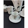 Image 2 : Belfor Tea Set: Teapot, Creamer & Sugar Set, (4) Tea Cup & Saucer Set