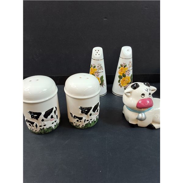(5) Pairs of Salt & Pepper Shakers: Cow, Christmas, 50th Anniversary