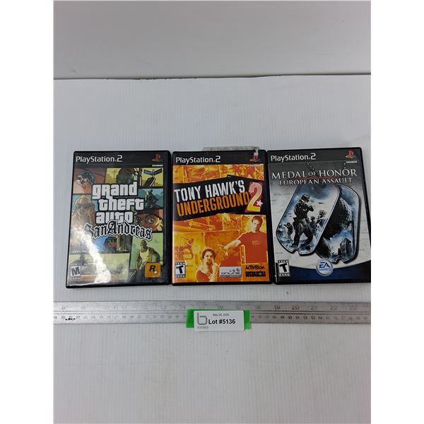 (3) PS2 Games - Grand Theft Auto San Adreas, Tony Hawks Underground, Medal Of Honour