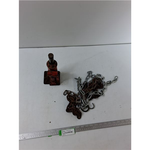 Vintage Bottle Jack And Two Chains