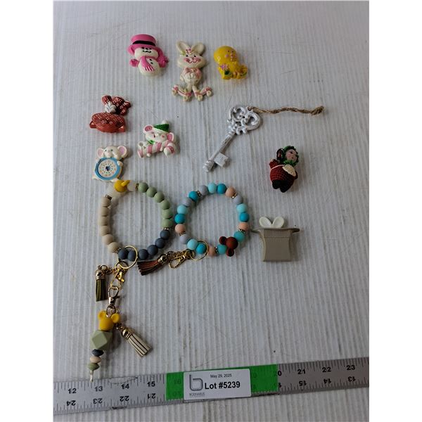 (2) Silicone Bracelets, Decorative Pins, Misc.