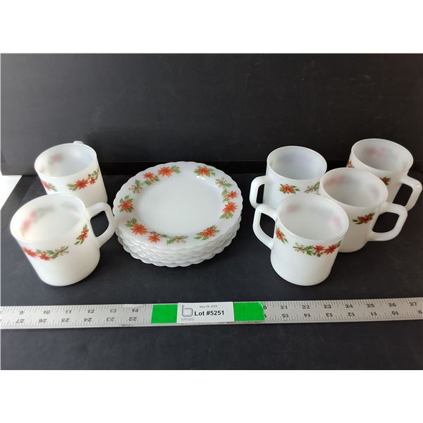 Poinsettia Dish Set- (6) Mugs, (6) Dessert Plates