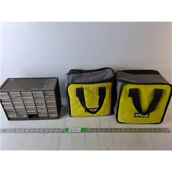 (2) Ryobi Tool  Bags, Nail Sorting Storage Case