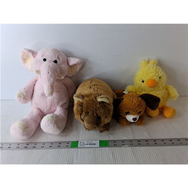 (4) Stuffies - Elephant, Dog, Chick