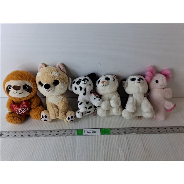 (6) Stuffies- Ty Beanies, Valentine Sloth, Misc.