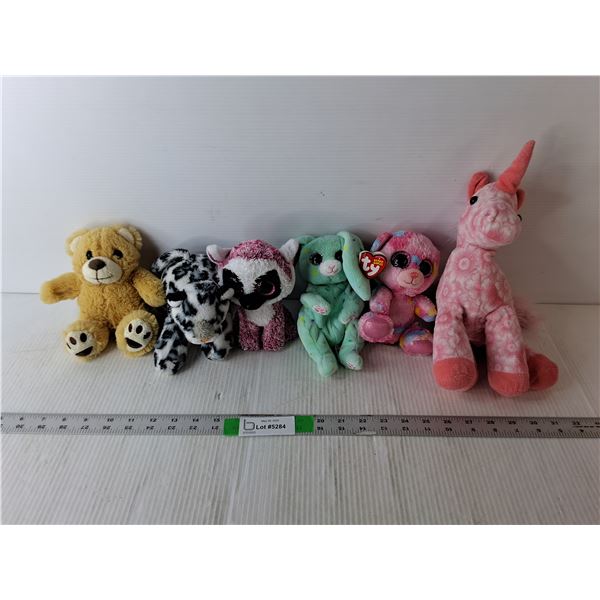 (6) Stuffies- Ty Beanies, Unicorn, Bear