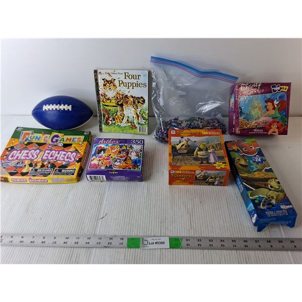 Kids' Lot- (5) Puzzles, Foam Football, Small Chess Game, Four Puppies Book