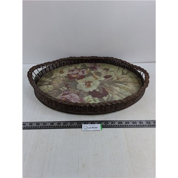 Wicker/Wood/Glass Serving Tray - 21" x 14"