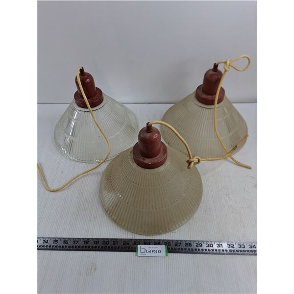 (3) Vintage Glass Light Fixtures - 12" Dia - Untested - Pickup Only