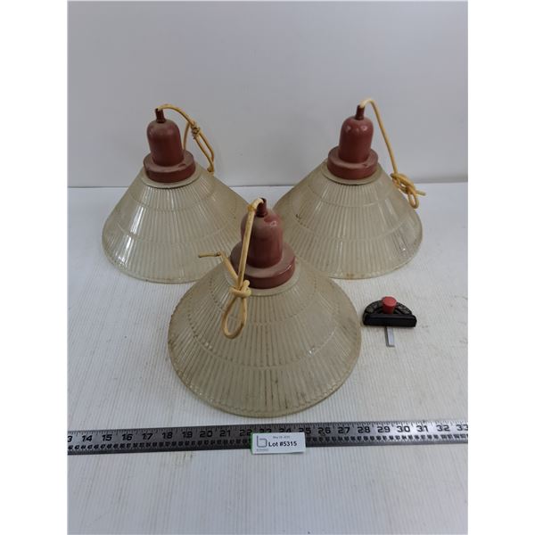 (3) Vintage Glass Light Fixtures - 12" Dia - Untested - Pickup Only