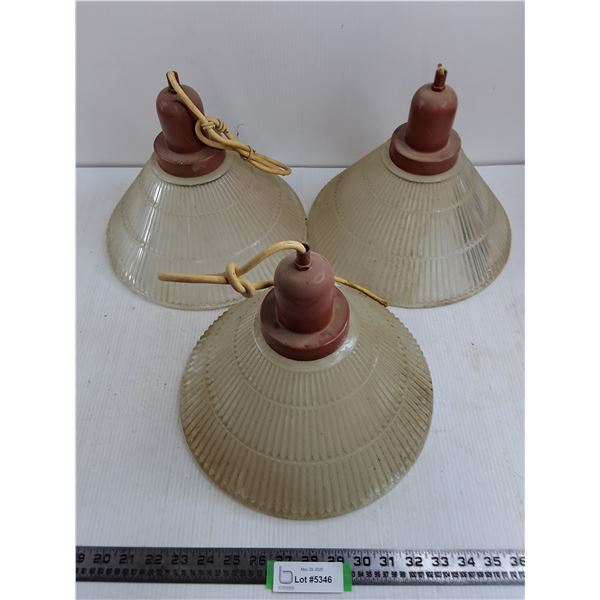 (3) Vintage Glass Light Fixtures - 12" Dia - Untested - Pickup Only