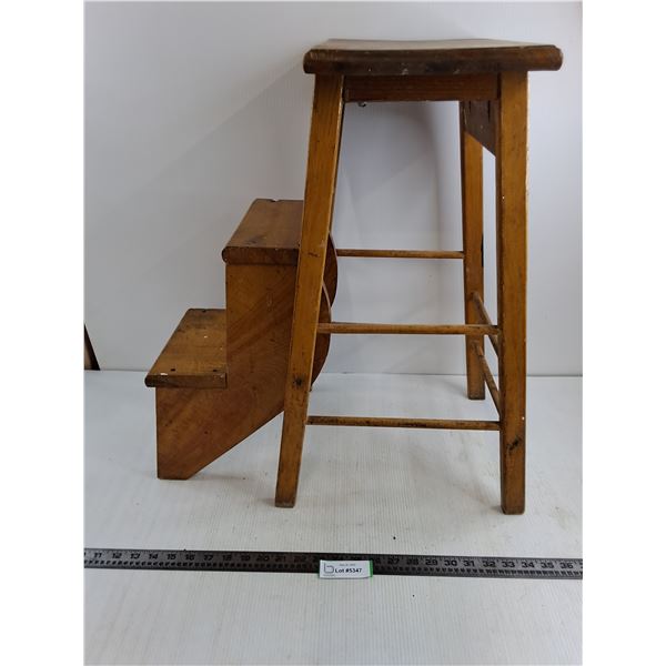 * Vintage Wooden Step Stool - 24" x 15" x 15" - Pickup Only