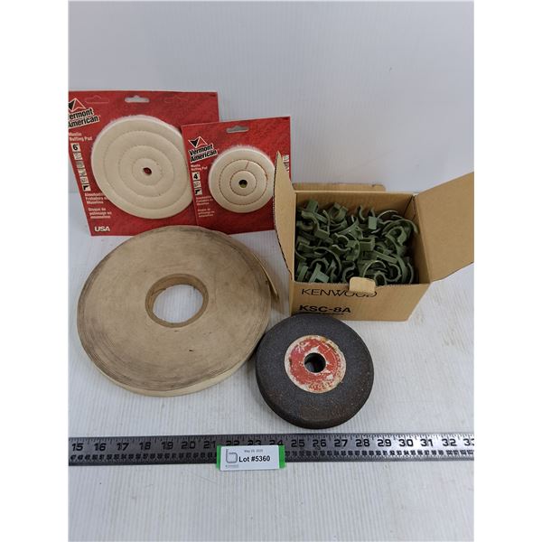 Buffing Pads, Roll of Tape, Grinding Wheel, Bulk Christmas Lights Clips