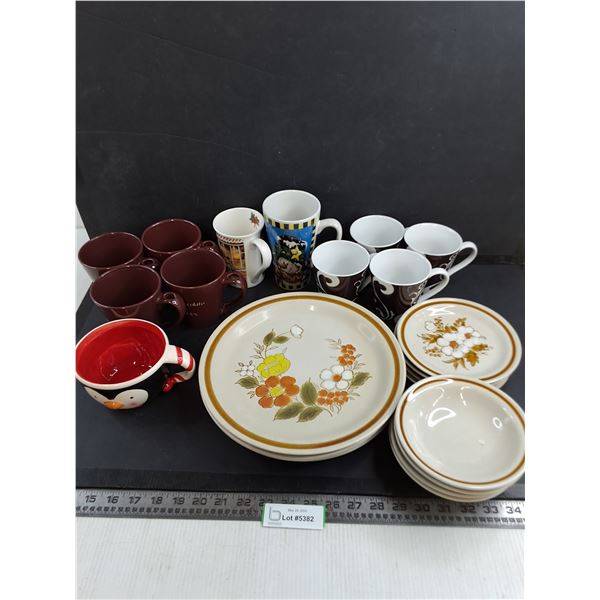 Assorted Sets of Mugs, Mountain Wood Collection Stoneware Dish Set