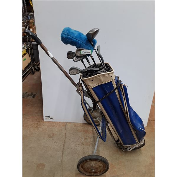 * Vintage Set of Assorted Right-Handed Golf Clubs with Bag & Cart - As is - Pickup Only