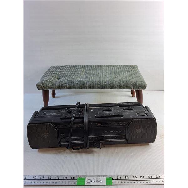 Foot Stool and AM/ FM Stereo Radio Dual Cassette Recorder - As Is