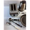 Image 2 : Toaster, Hamilton Beach Kettle, Ladel, Can Opener, Frying Pan, Measuring Spoons and Slater Spoon
