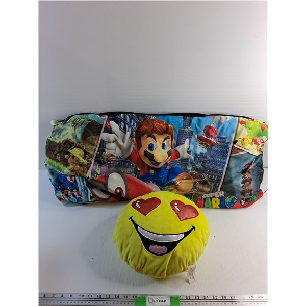 Super Mario and Smile Emoji Plush Pillows