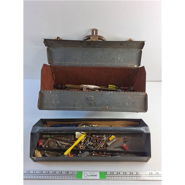 Vintage Tools Box with Various Tools and Hardware