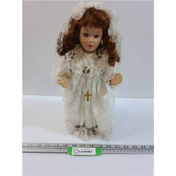 Porcelain Baptism Doll w/Stand - 14" Tall