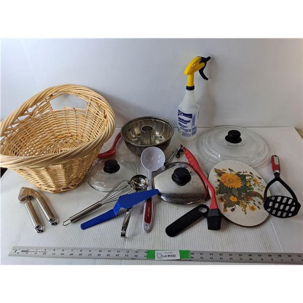 Wicket Basket & Kitchen Accessories- Ladles, Potato Masher, Lids, Misc.`1