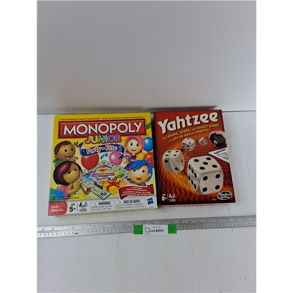 (2) Board Games, Monopoly Junior And Yahtzee - As Is