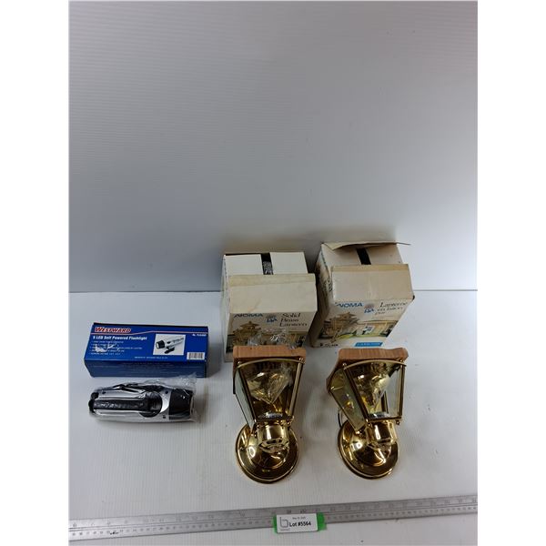 (2) Noma Brass Lanterns And WestWard 5 Led Self-Powered Flashlight