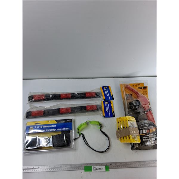 Assorted Items - Gas Pump, (5) Sets Drywall Anchors, 2pc Tie Down Anchors, Misc