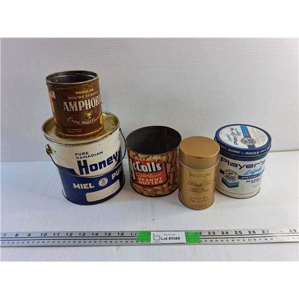 Various Vintage Tins - Tobacco, Honey, Peanut Butter and Tea