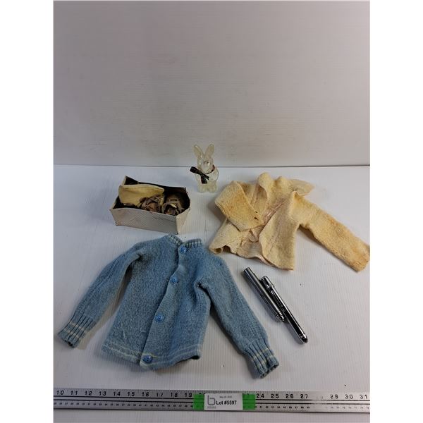 Vintage Doll Clothes, Flashlights and Plastic Bunny