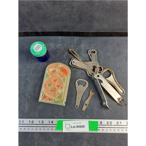 Speedway Game, Miniature Jar and Bottle Openers