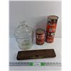 Image 1 : Glass Bottle, (3) Cans of Motor Oil and Carpenters Level - Cannot Ship