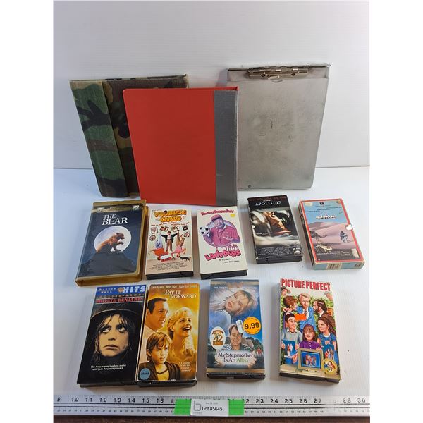 (3)  File Binders and Various VHS Movies - The Bear, Picture Perfect and Apollo 13
