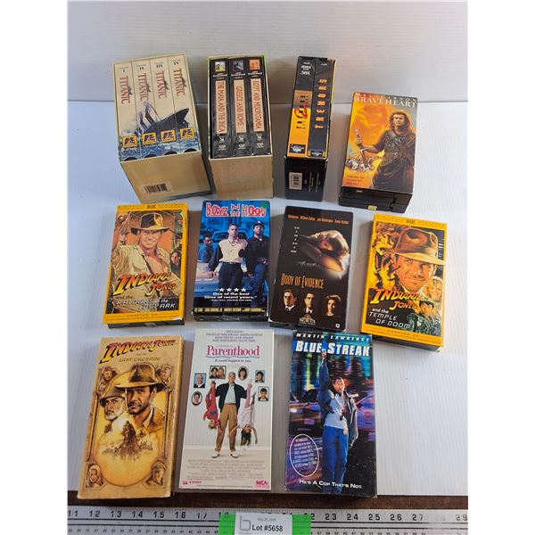 Various VHS Movies - Indiana Jones, Titanic and Parenthood