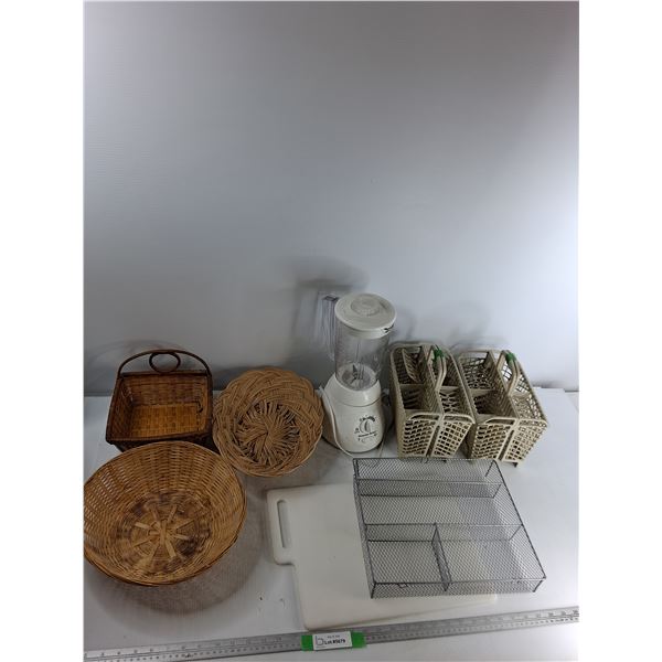 Assorted Items - (3) Weave Baskets, Proctor Silex Mixer, Dishwasher Baskets,Misc - As Is