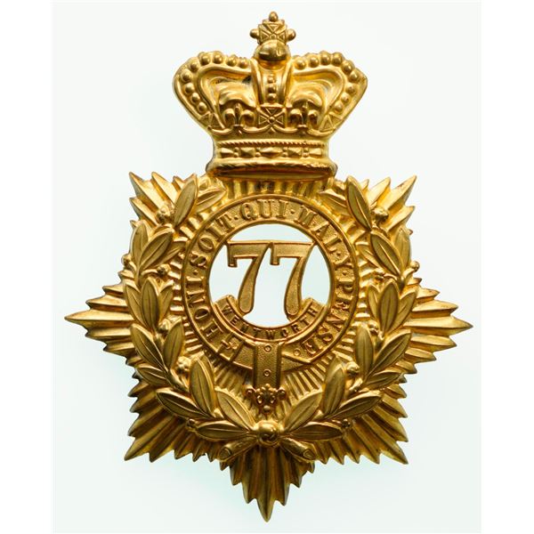 Militaria Insignia;  Helmet Plate Badge - 77th Wentworth Battalion of Infantry QVC example.