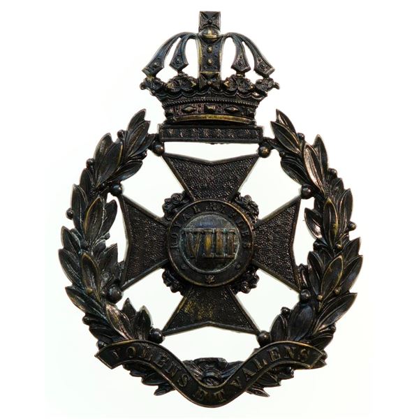 Militaria Insignia;  Helmet Plate Badge - 8th Royal Rifles Victorian blackened example.