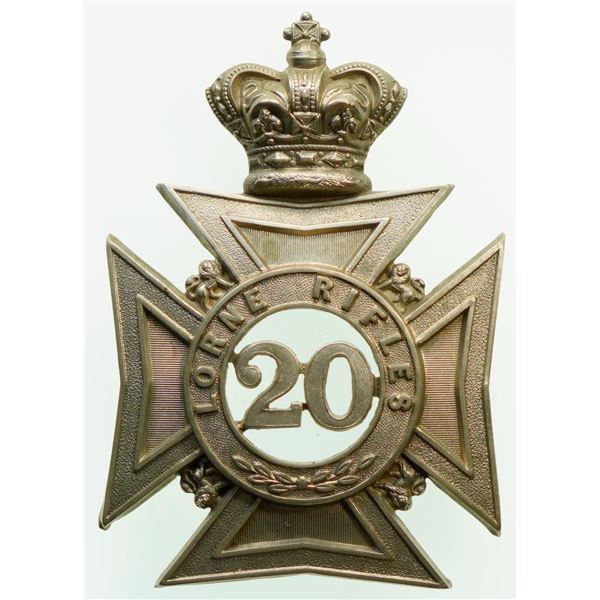 Militaria Insignia;  Helmet Plate Badge - 20th Halton Battalion Lorne Rifles Officer's QVC Victorian