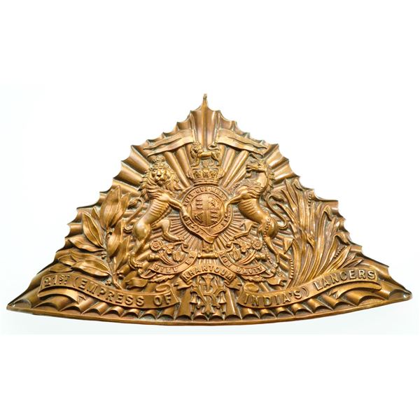 Militaria Insignia;  Helmet Plate Badge - 21st (Empress of India's) Lancers Czapka Lance Brass examp