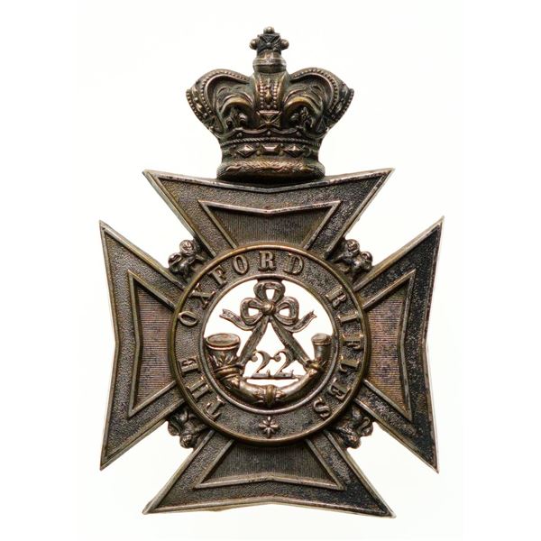 Militaria Insignia;  Helmet Plate Badge - 22nd Battalion The Oxford Rifles Victorian example.