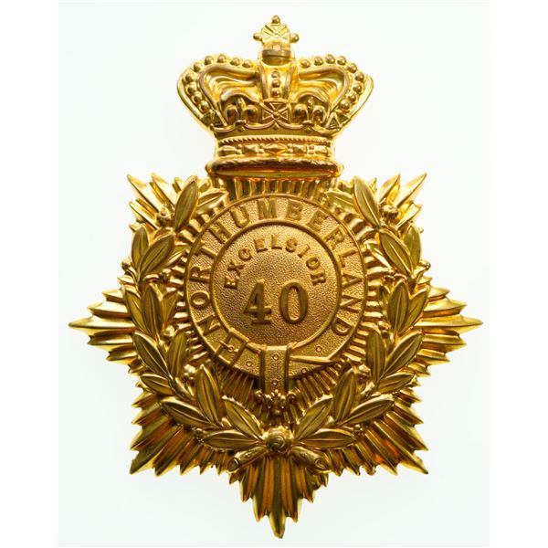 Militaria Insignia;  Helmet Plate Badge - 40th Northumberland Regiment Gilded example.