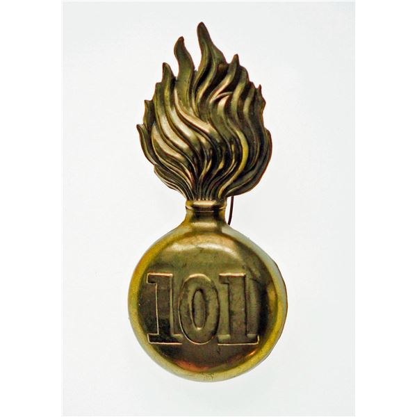 Militaria Insignia;  Helmet Plate Badge - 101st Regiment "The Edmonton Fusiliers" (Grenade style) Vi