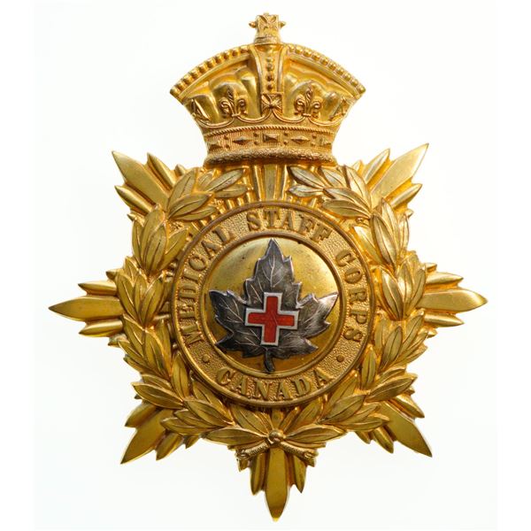 Militaria Insignia;  Helmet Plate Badge - Medical Staff Corps Canada Victorian gilded example.