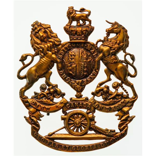Militaria Insignia;  Helmet Plate Badge - Royal Canadian Artillery Officer's KC gilded example. 8.5c