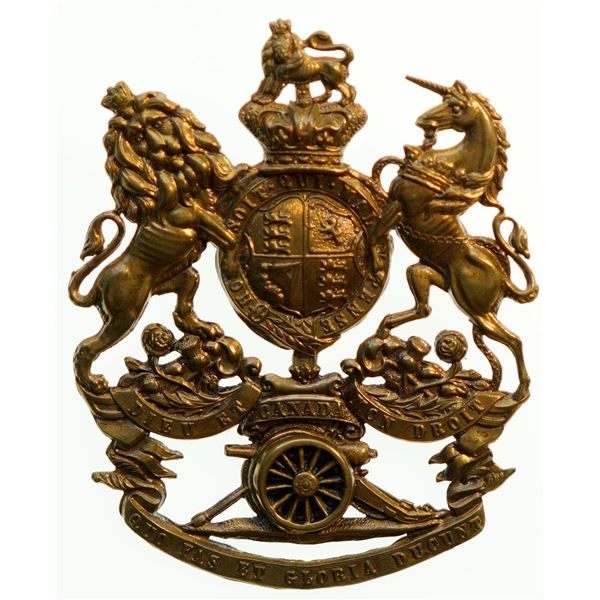 Militaria Insignia;  Helmet Plate Badge - Royal Canadian Artillery Officer's KC gilded example. 8.5c