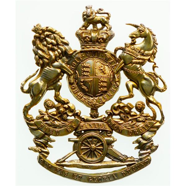 Militaria Insignia;  Helmet Plate Badge - Royal Canadian Artillery Victorian Gilded example.  Noted 