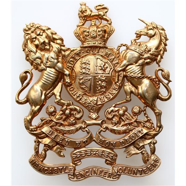 Militaria Insignia;  Helmet Plate Badge - Newcastle Engineer Volunteers Home Service Gilt Helmet Pla