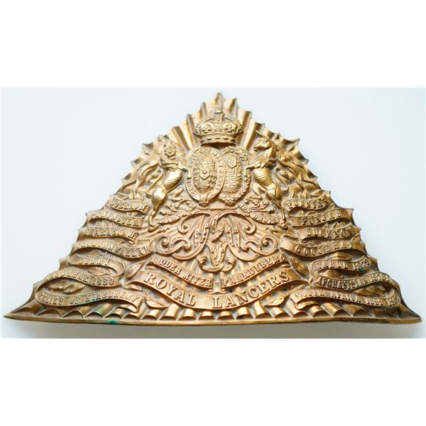 Militaria Insignia Pre WW1;  British Victorian Queen's Royal Lancer Regiment EM/NCO Helmet Plate.