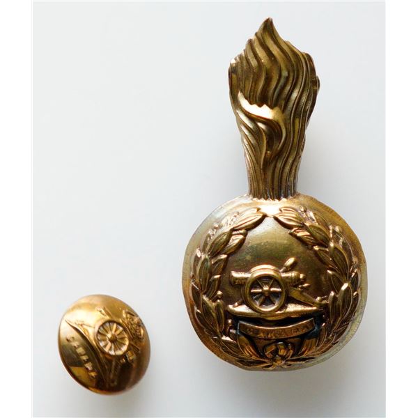 Militaria Insignia Pre WW1;  Victorian Royal Artillery Volunteers Officer's Gilt Busby Grenade/Plume
