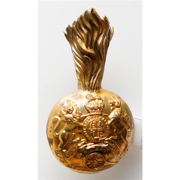 Militaria Insignia Pre WW1;  Victorian Royal Artillery Volunteers Officer's Gilt Busby Grenade/Plume